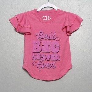 Chaser NWT pink best big sister ever ruffle short sleeve top